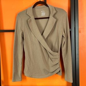 OGL Long Sleeve Wrap Top Taupe Neutral Small